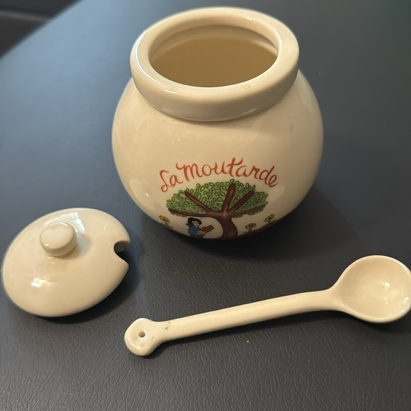 🔴🍀VINTAGE LA MOUTARDE MUSTARD CONDIMENTS LID JAR SPOON GALLERY ORIGINALS 1984 - Picture 3 of 4